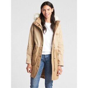 Cotton GAP 2-in-1 Parka Coat Jacket with Fur Trim Removable Lining Hood